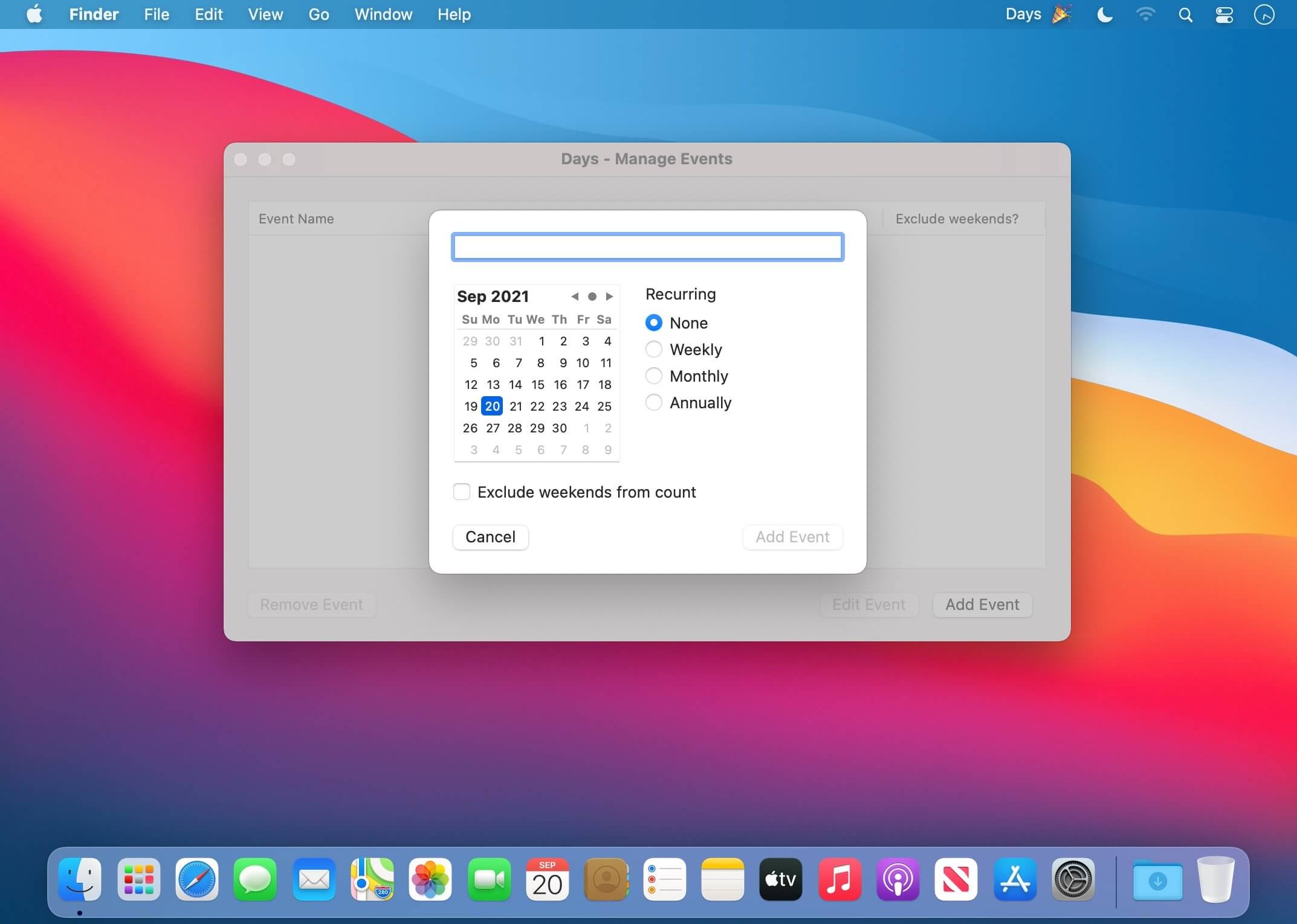 Days – Countdown for Menu Bar
